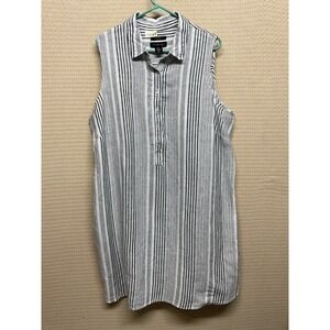 Tahari Dress Plus Size  2X BlackWhite Striped 100%Linen Shift Minimalist Coastal